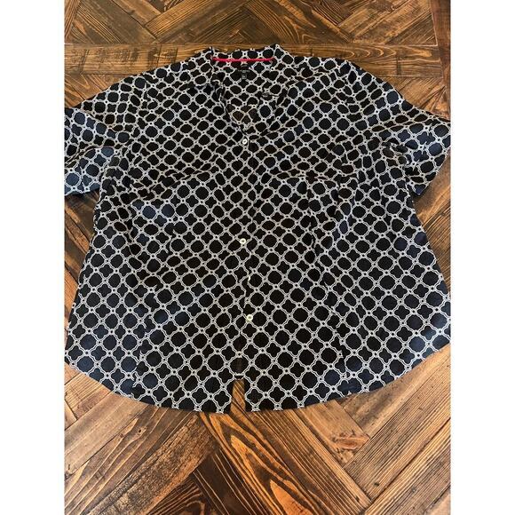 Talbots Tops - Talbots Woman Top Blouse 22W Plus Black White Short Sleeve Non Iron Geometric